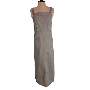 LL Bean Women 14 Petite Ribbed Overall Maxi Dress Sage Green Pinafore Cotton